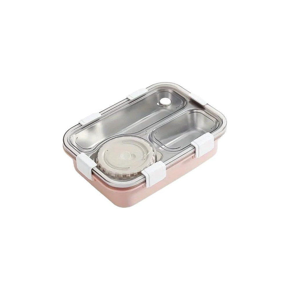 Brain Giggles Stainless Steel Bento Lunch Box With Soup Bowl 3-Compartments Insulated Tiffin Box For Adults Kids Leak Proof Lunch Box Multifunctional Airtight Food Storage Containers, Pink