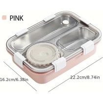 Brain Giggles Stainless Steel Bento Lunch Box With Soup Bowl 3-Compartments Insulated Tiffin Box For Adults Kids Leak Proof Lunch Box Multifunctional Airtight Food Storage Containers, Pink