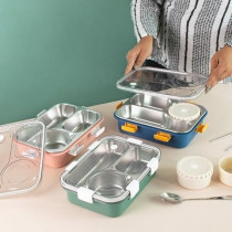 Brain Giggles Stainless Steel Bento Lunch Box With Soup Bowl 3-Compartments Insulated Tiffin Box For Adults Kids Leak Proof Lunch Box Multifunctional Airtight Food Storage Containers, Pink