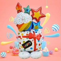 Brain Giggles Happy Birthday Multicolour Gift Shape Foil Balloon, Large Size Decoration 110 cm (43 inch) Perfect Party Decor/Celebrations/Events (Pack of 2)