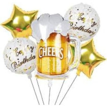 Brain Giggles Happy Birthday And Cheers Prints Golden Stars And Cheers Birthday Foil Balloon Set (Pack of 2 Sets)