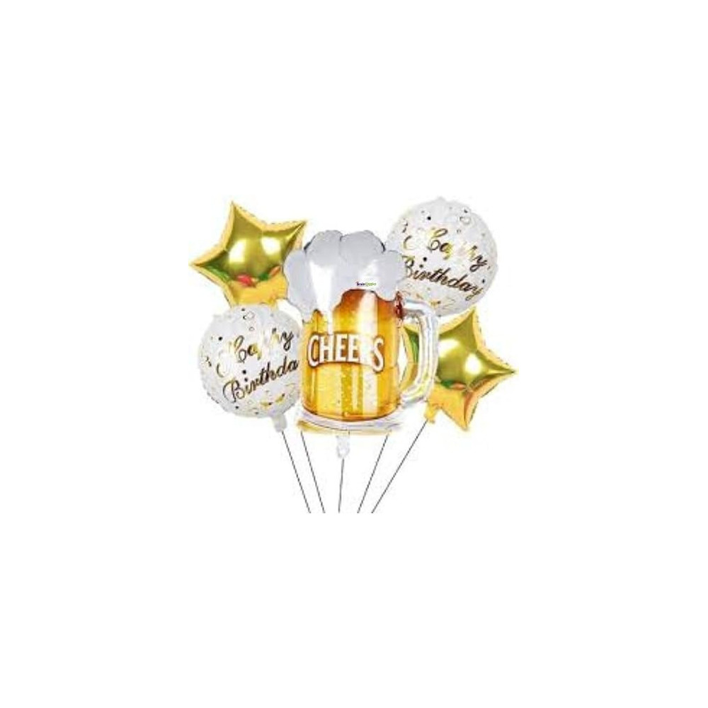 Brain Giggles Happy Birthday And Cheers Prints Golden Stars And Cheers Birthday Foil Balloon Set (Pack of 2 Sets)