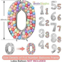 Brain Giggles 65-Inch Silver Number Foil Balloons Helium Mylar Balloons For Birthday, Anniversary And Party Decorations (Number 0)