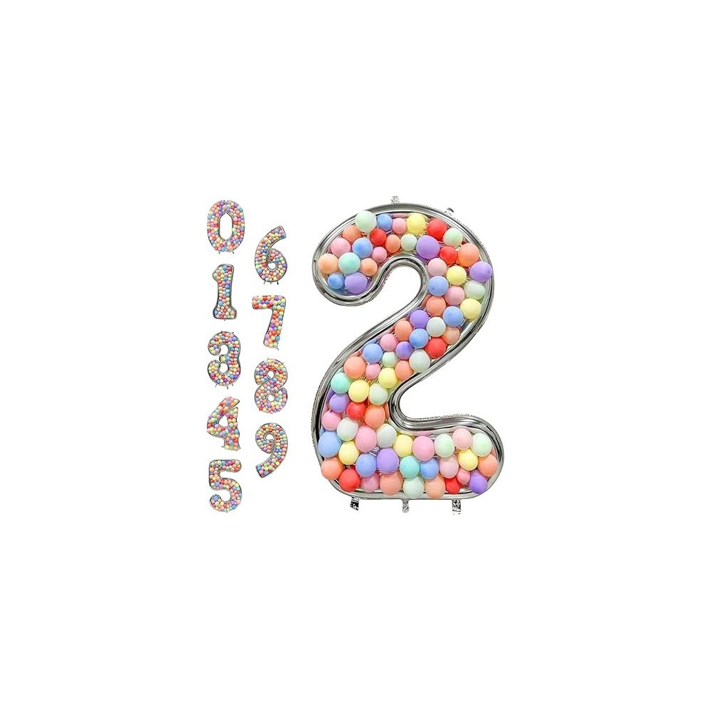 Brain Giggles 65-Inch Silver Number Foil Balloons Helium Mylar Balloons For Birthday, Anniversary And Party Decorations (Number 2)