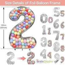 Brain Giggles 65-Inch Silver Number Foil Balloons Helium Mylar Balloons For Birthday, Anniversary And Party Decorations (Number 2)