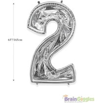 Brain Giggles 65-Inch Silver Number Foil Balloons Helium Mylar Balloons For Birthday, Anniversary And Party Decorations (Number 2)