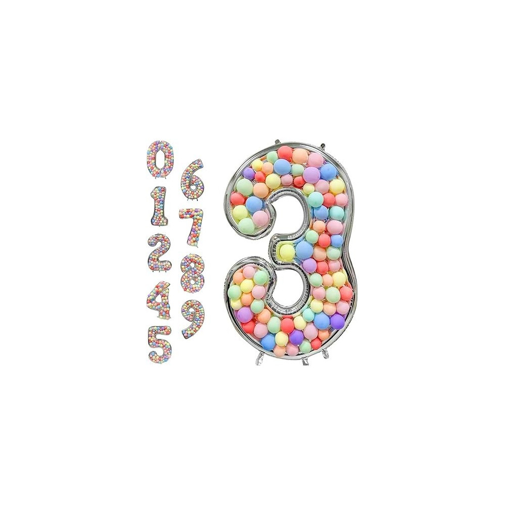 Brain Giggles 65-Inch Silver Number Foil Balloons Helium Mylar Balloons For Birthday, Anniversary And Party Decorations (Number 3)