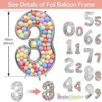 Brain Giggles 65-Inch Silver Number Foil Balloons Helium Mylar Balloons For Birthday, Anniversary And Party Decorations (Number 3)