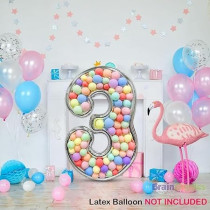 Brain Giggles 65-Inch Silver Number Foil Balloons Helium Mylar Balloons For Birthday, Anniversary And Party Decorations (Number 3)