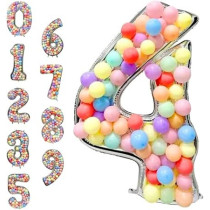 Brain Giggles 65-Inch Silver Number Foil Balloons Helium Mylar Balloons For Birthday, Anniversary And Party Decorations (Number 4)