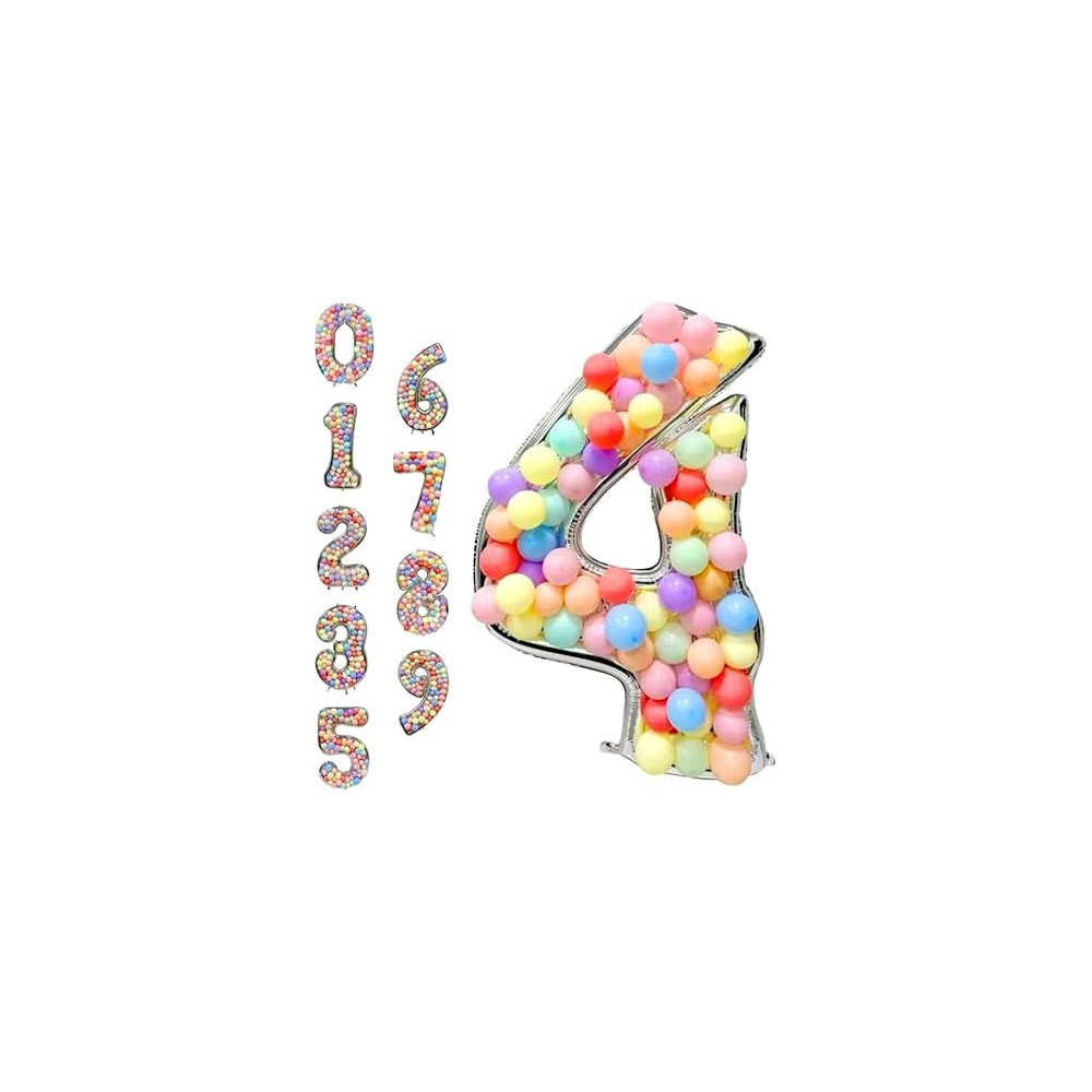 Brain Giggles 65-Inch Silver Number Foil Balloons Helium Mylar Balloons For Birthday, Anniversary And Party Decorations (Number 4)