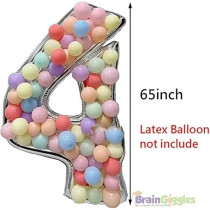 Brain Giggles 65-Inch Silver Number Foil Balloons Helium Mylar Balloons For Birthday, Anniversary And Party Decorations (Number 4)