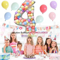 Brain Giggles 65-Inch Silver Number Foil Balloons Helium Mylar Balloons For Birthday, Anniversary And Party Decorations (Number 4)