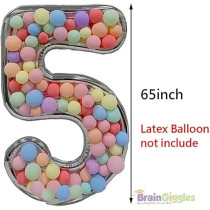 Brain Giggles 65-Inch Silver Number Foil Balloons Helium Mylar Balloons For Birthday, Anniversary And Party Decorations (Number 5)