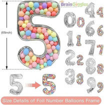 Brain Giggles 65-Inch Silver Number Foil Balloons Helium Mylar Balloons For Birthday, Anniversary And Party Decorations (Number 5)
