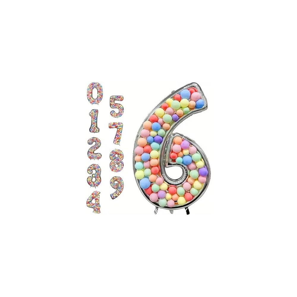 Brain Giggles 65-Inch Silver Number Foil Balloons Helium Mylar Balloons For Birthday, Anniversary And Party Decorations (Number 6)