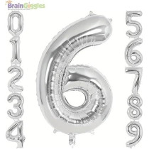 Brain Giggles 65-Inch Silver Number Foil Balloons Helium Mylar Balloons For Birthday, Anniversary And Party Decorations (Number 6)