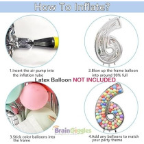 Brain Giggles 65-Inch Silver Number Foil Balloons Helium Mylar Balloons For Birthday, Anniversary And Party Decorations (Number 6)