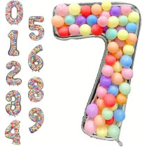 Brain Giggles 65-Inch Silver Number Foil Balloons Helium Mylar Balloons For Birthday, Anniversary And Party Decorations (Number 7)