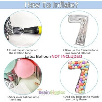 Brain Giggles 65-Inch Silver Number Foil Balloons Helium Mylar Balloons For Birthday, Anniversary And Party Decorations (Number 7)