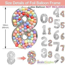 Brain Giggles 65-Inch Silver Number Foil Balloons Helium Mylar Balloons For Birthday, Anniversary And Party Decorations (Number 8)