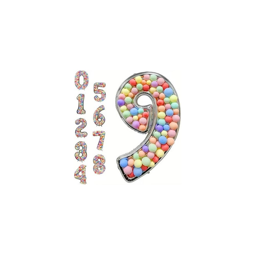 Brain Giggles 65-Inch Silver Number Foil Balloons Helium Mylar Balloons For Birthday, Anniversary And Party Decorations (Number 9)