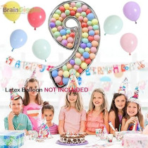 Brain Giggles 65-Inch Silver Number Foil Balloons Helium Mylar Balloons For Birthday, Anniversary And Party Decorations (Number 9)