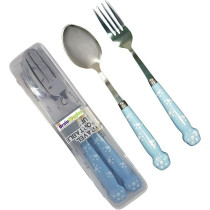 Brain Giggles Kids Cutlery Set with Case Round Edge Stainless Steel Kids Cutlery BPA Free Handles Spoon And Fork Cutlery Set For Lunch Box Paw Engraved Children Tableware With Portable Case (Blue)