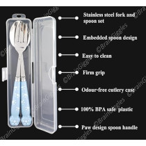 Brain Giggles Kids Cutlery Set with Case Round Edge Stainless Steel Kids Cutlery BPA Free Handles Spoon And Fork Cutlery Set For Lunch Box Paw Engraved Children Tableware With Portable Case (Blue)