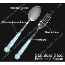 Brain Giggles Kids Cutlery Set with Case Round Edge Stainless Steel Kids Cutlery BPA Free Handles Spoon And Fork Cutlery Set For Lunch Box Paw Engraved Children Tableware With Portable Case (Blue)