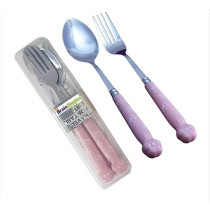 Brain Giggles Kids Cutlery Set with Case Round Edge Stainless Steel Kids Cutlery BPA Free Handles Spoon And Fork Cutlery Set For Lunch Bo xPaw Engraved Children Tableware With Portable Case (Pink)