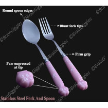 Brain Giggles Kids Cutlery Set with Case Round Edge Stainless Steel Kids Cutlery BPA Free Handles Spoon And Fork Cutlery Set For Lunch Bo xPaw Engraved Children Tableware With Portable Case (Pink)