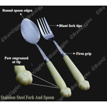 Brain Giggles Kids Cutlery Set with Case Round Edge Stainless Steel Kids Cutlery BPA Free Handles Spoon And Fork Cutlery Set For Lunch Box Paw Engraved Children Tableware With Portable Case (Yellow)