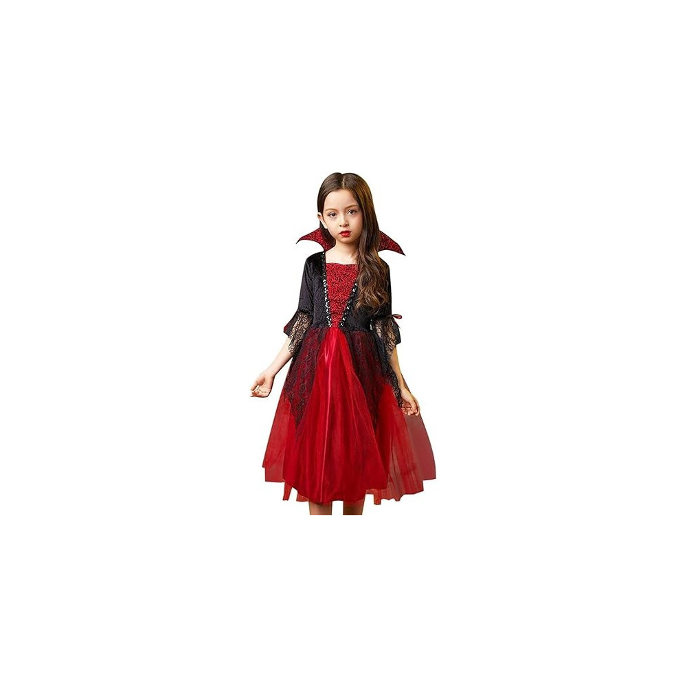 Brain Giggles Kids Vampire Costume Girls Dress for Halloween Cosplay And Fancy Dress, Red