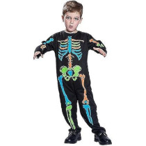 Brain Giggles Skeleton Costume For Kids, Spooky Neon Halloween Cosplay Jumpsuit For Boys And Girls, Scary Glow-in-The-Dark Outfit For Trick or Treat, Black, Medium