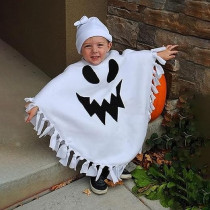 Brain Giggles Ghost Costume For Kids, White Ghost Cloak For Halloween Cosplay Boys And Girls, Medium