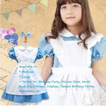 Brain Giggles Alice in Wonderland Dress For Girls, Classic Blue Dress With Apron And Headband Perfect for Halloween, Cosplay And World Book Day Costume, Medium