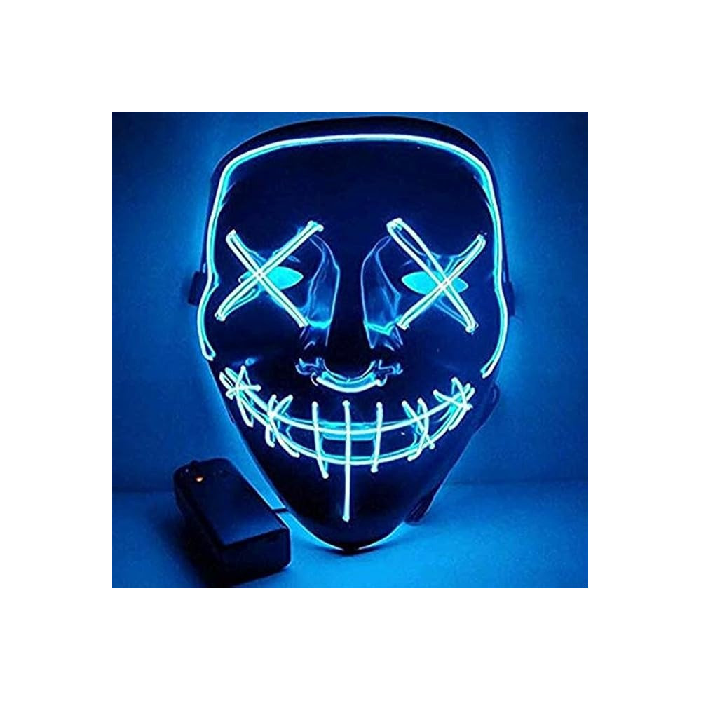 Brain Giggles Jade Halloween Mask, Led Light Up Purge Mask For Halloween Party, Halloween Mask With Blue Lights