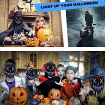 Brain Giggles Jade Halloween Mask, Led Light Up Purge Mask For Halloween Party, Halloween Mask With Blue Lights