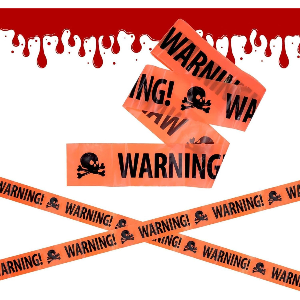 Brain Giggles Halloween Caution Tape, 6M Orange Hazard Warning Tape For Halloween Decorations, Safety Printed Tape For Workplace Danger Areas Halloween Party Decorations