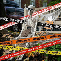 Brain Giggles Halloween Caution Tape, 9M White Hazard Warning Tape For Halloween Decorations, Safety Printed Tape For Workplace Danger Areas Halloween Party Decorations Party