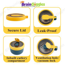 Brain Giggles Insulated Leakproof Bpa Free Stainless Steel Lunch Box With Handle, Foldable Spoon-Fork Combo In Lunch Box For Adults And Kids, 850 Ml Portable Food Jar, Soup Bowl(Blue And Yellow)