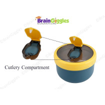 Brain Giggles Insulated Leakproof Bpa Free Stainless Steel Lunch Box With Handle, Foldable Spoon-Fork Combo In Lunch Box For Adults And Kids, 850 Ml Portable Food Jar, Soup Bowl(Blue And Yellow)