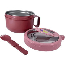 Brain Giggles Insulated Leakproof Bpa Free Stainless Steel Lunch Box With Handle, Foldable Spoon-Fork Combo In Lunch Box For Adults And Kids, 850 Ml Food Jar Portable Food Flask, Soup Bowl (Pink)