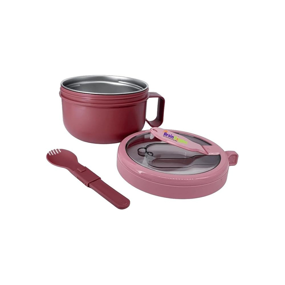 Brain Giggles Insulated Leakproof Bpa Free Stainless Steel Lunch Box With Handle, Foldable Spoon-Fork Combo In Lunch Box For Adults And Kids, 850 Ml Food Jar Portable Food Flask, Soup Bowl (Pink)