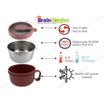 Brain Giggles Insulated Leakproof Bpa Free Stainless Steel Lunch Box With Handle, Foldable Spoon-Fork Combo In Lunch Box For Adults And Kids, 850 Ml Food Jar Portable Food Flask, Soup Bowl (Pink)