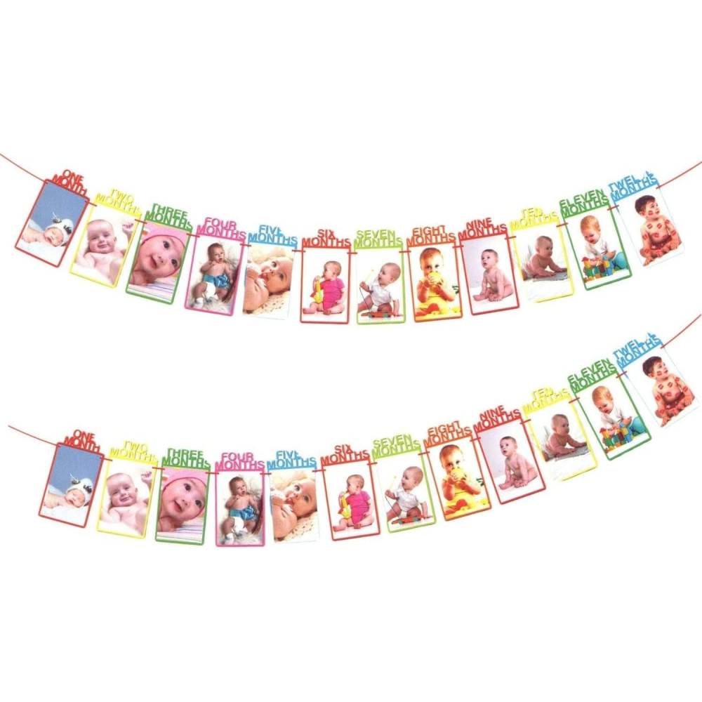 Brain Giggles Brain Giggles 1-12 Month Photo Banner For 1St Birthday Decorations, 1St Birthday Photo Banner (Multi Color)