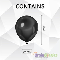 Brain Giggles 50Pcs Metallic Balloon 12Inches Latex Balloon For Party Balloon, Wedding, Graduation, Kids Birthday Party, Christmas, Baby Shower, Party Supplies, Arch Balloon (Black)