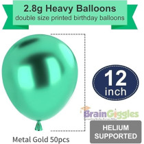 Brain Giggles 50Pcs Metallic Balloon 12Inches Latex Balloon For Party Balloon, Wedding, Graduation, Kids Birthday Party, Christmas, Baby Shower, Party Supplies, Arch Balloon (Metallic Green)