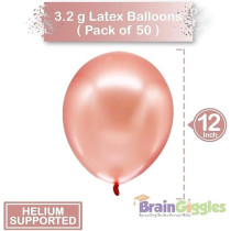 Brain Giggles 50Pcs Metallic Balloon 12Inches Latex Balloon For Party Balloon, Wedding, Graduation, Kids Birthday Party, Christmas, Baby Shower, Party Supplies, Arch Balloon (Rose Gold)